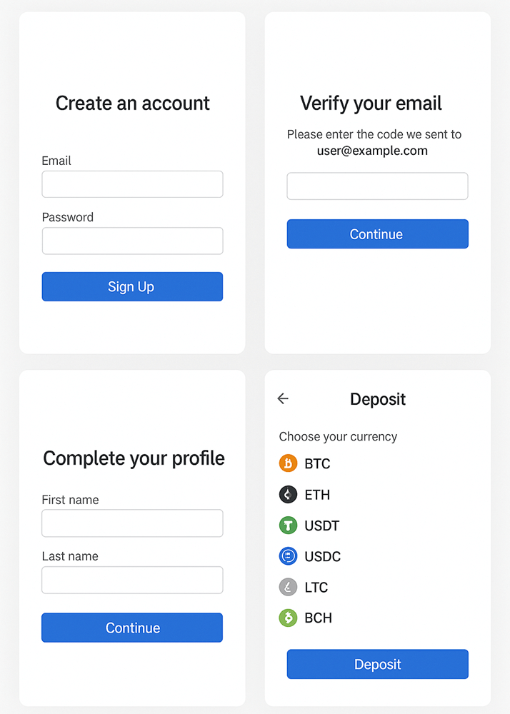 Complete registration process from account creation to first deposit at Cloudbet