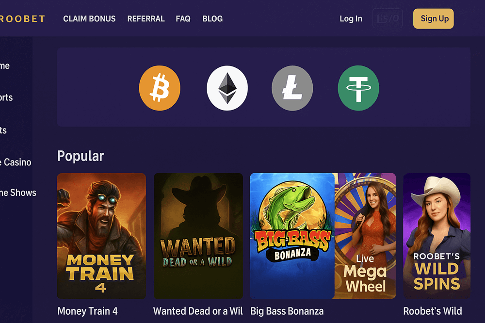 Roobet's distinctive interface immediately signals its crypto-first approach
