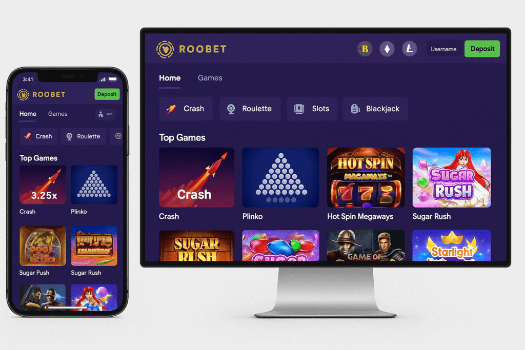 Mobile interface maintains full crypto wallet and gaming functionality without app requirements