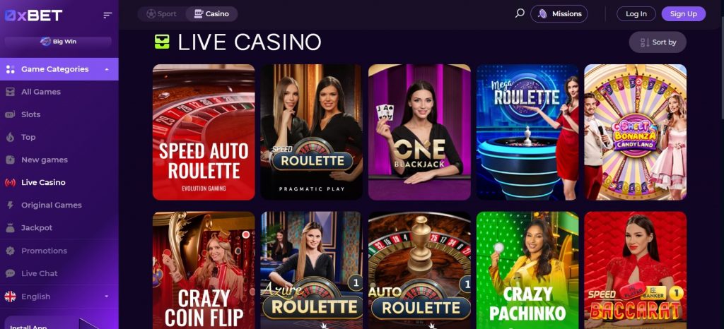 0xbet live casino