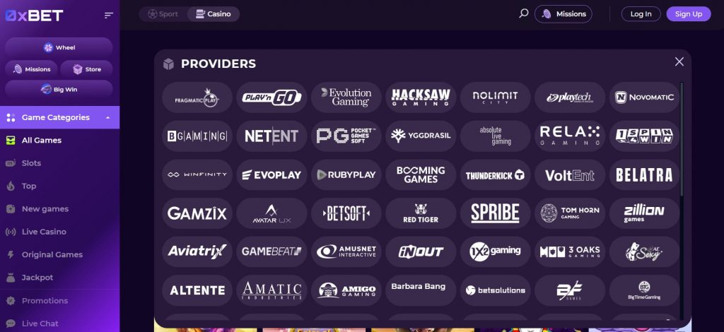 0xbet providers