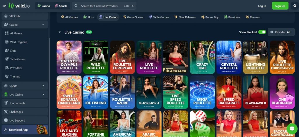 wild io live casino